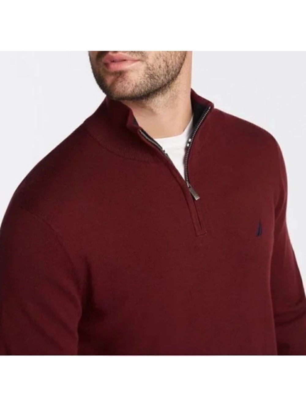 Nautica XL Burgundy with Navy Details Cotton Knit Quarter Zip Pullover